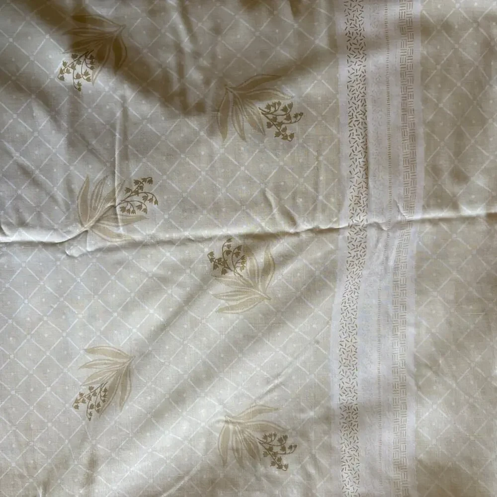 Vintage Queen Sheet Set Top & Bottom Beige Floral Cottage Farmhouse Neutral